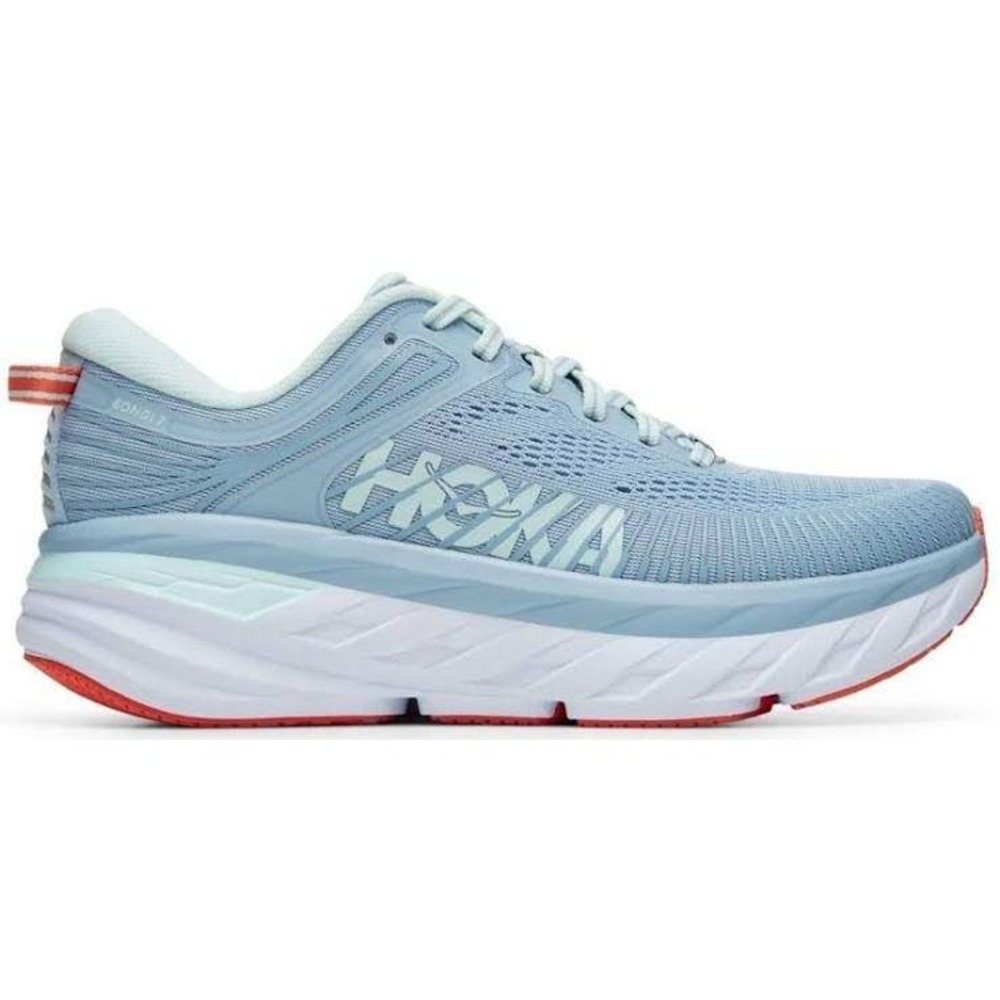 Hoka 1110531-BFBG W BONDI 7 Wide Lace Up Mesh Sneakers Blue Fog/Blue Glass SZ 8W
